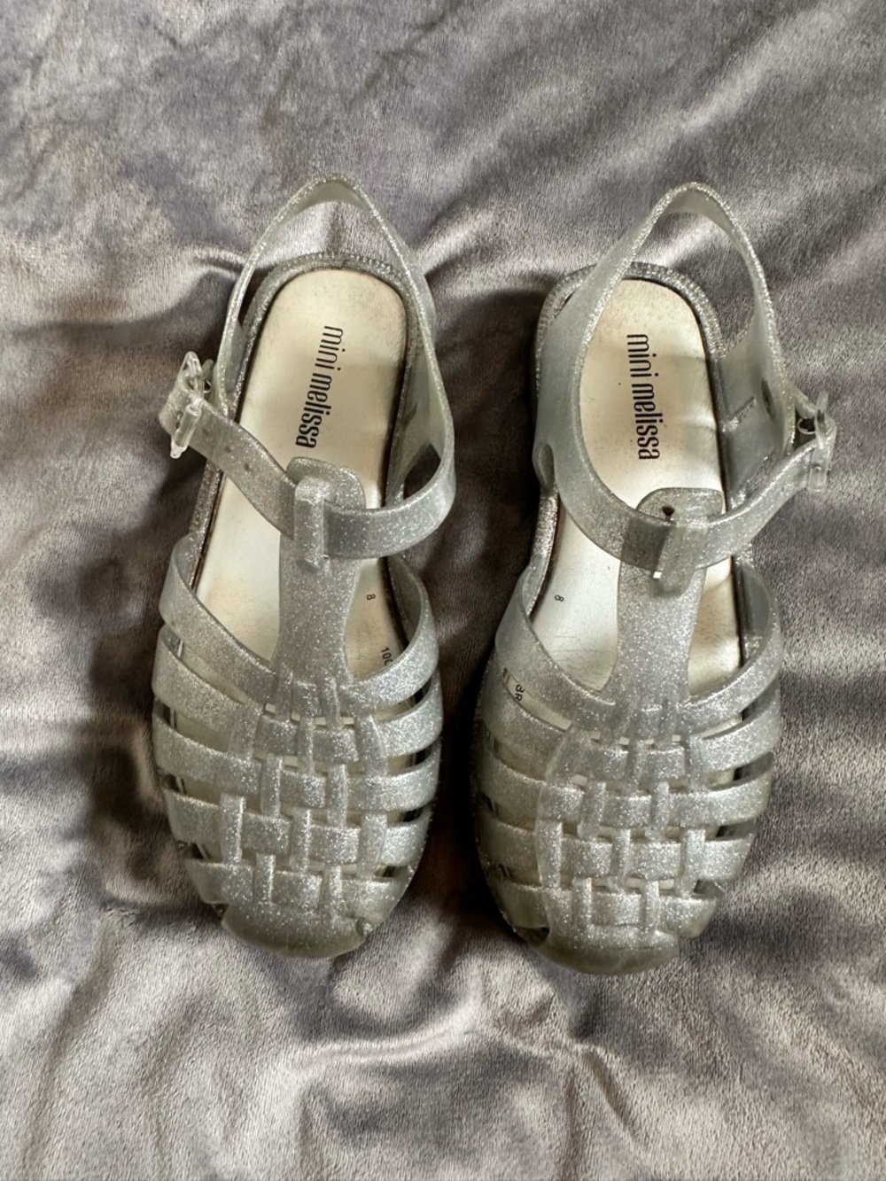 Mini Melissa Silver Glitter Jelly Sandals